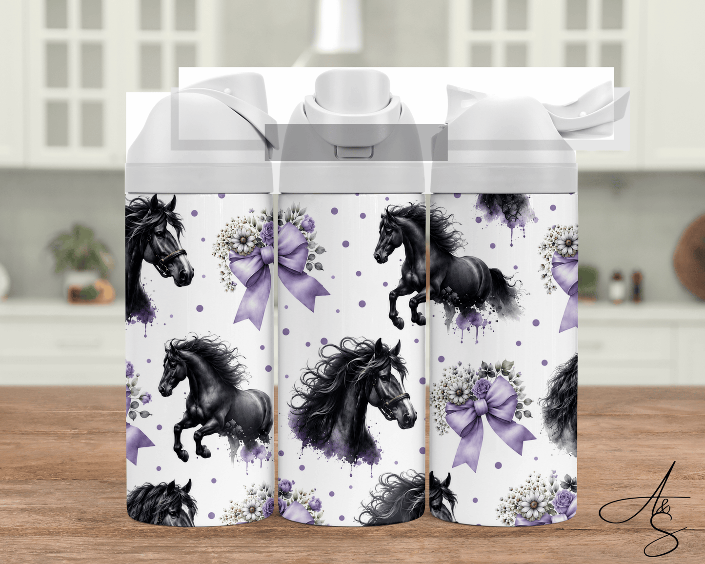 Cheval noir & boucle mauve