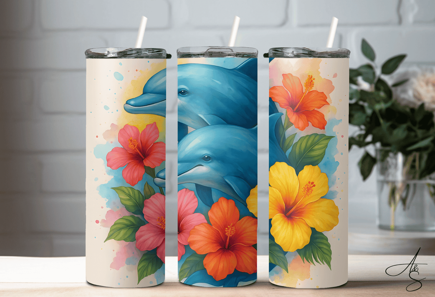 Dauphins & hibiscus