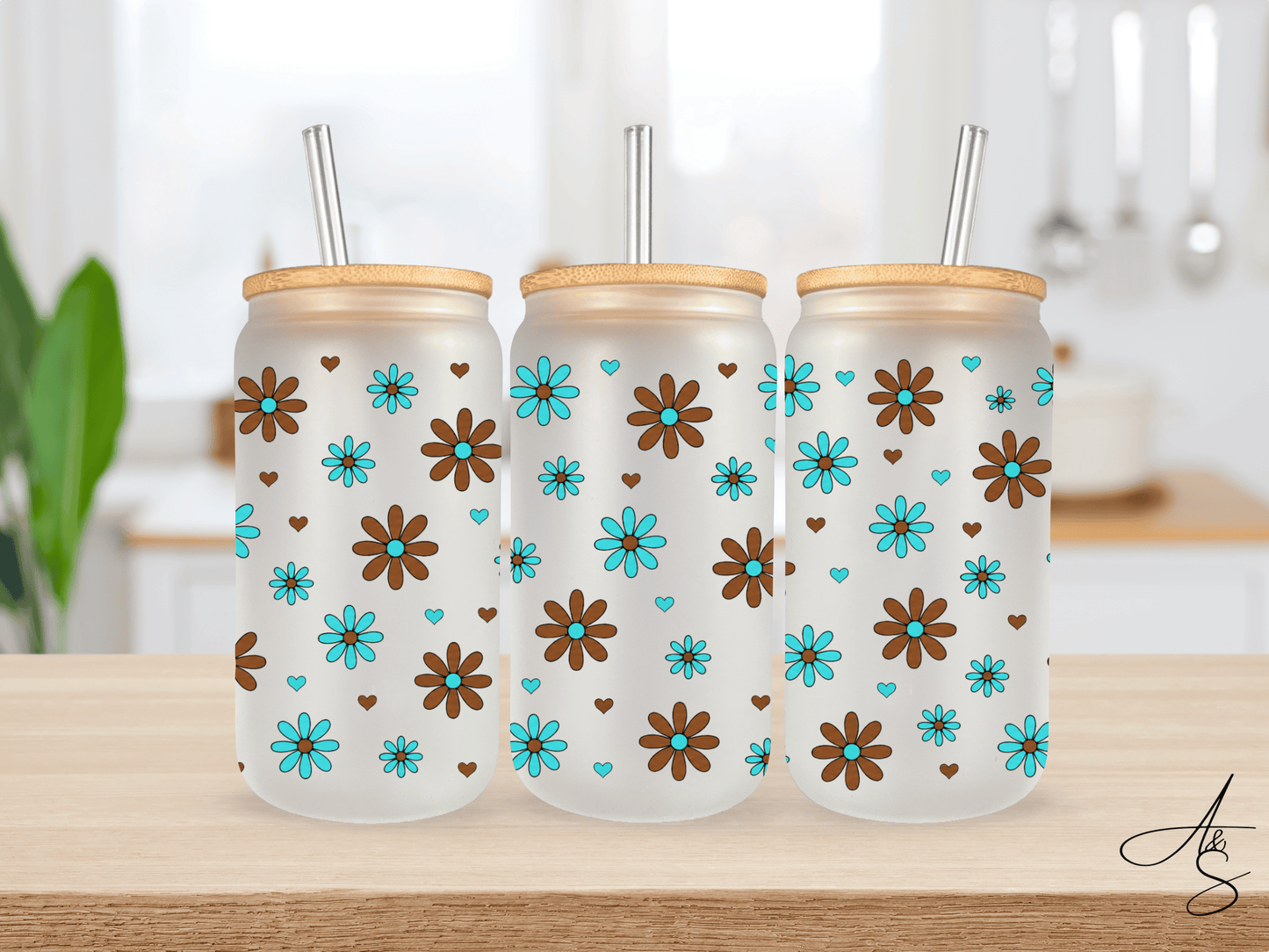 Fleurs bleu et brune