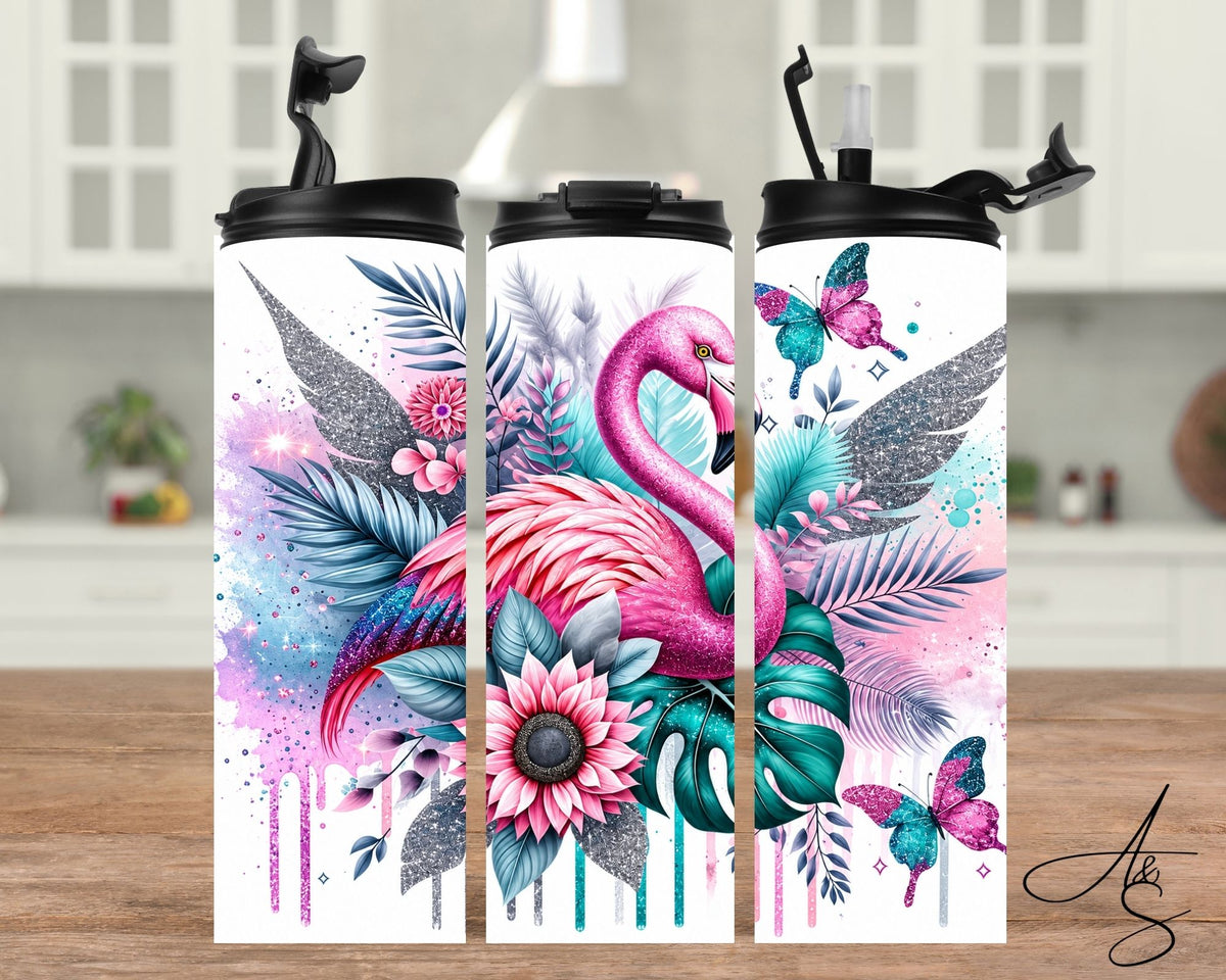 Flamant rose & papillons