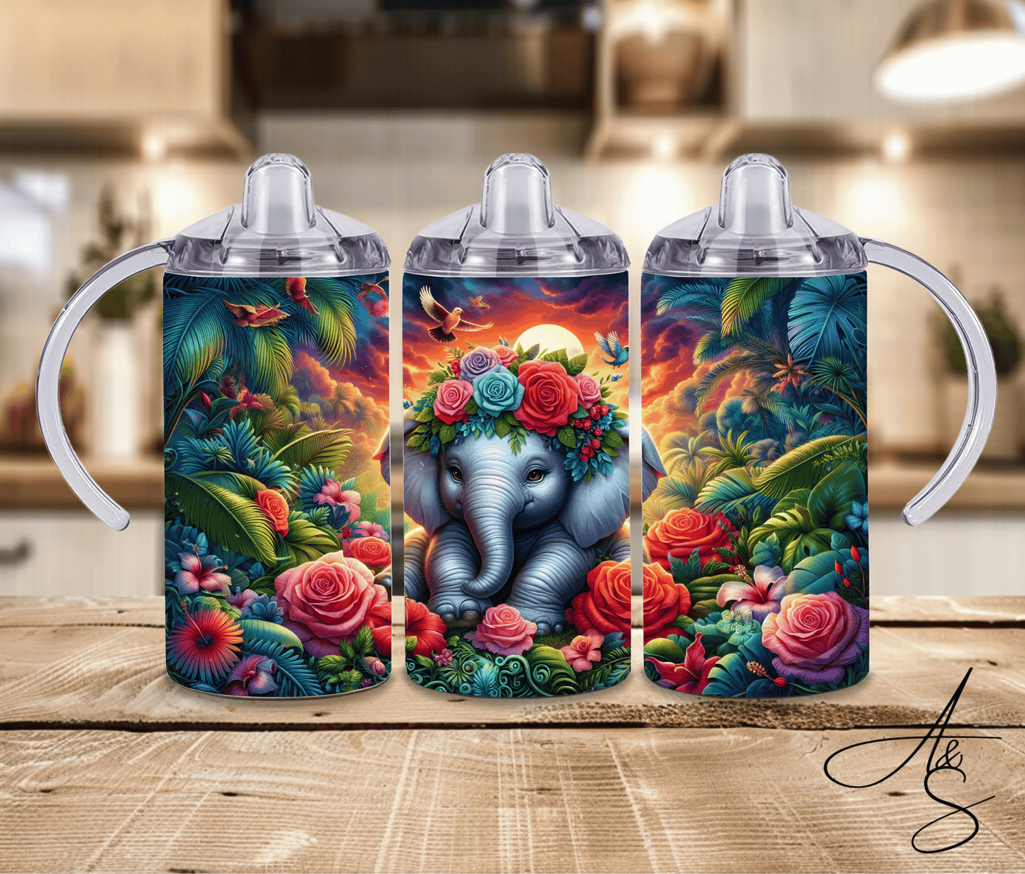 Éléphant & roses