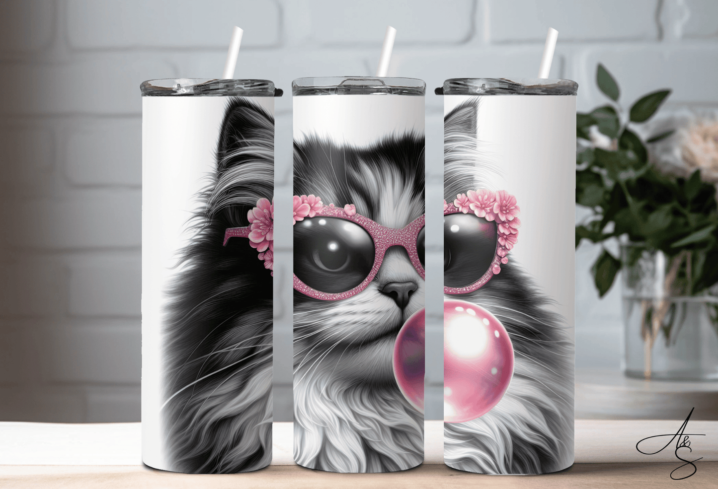 Chat & bulle de chewing-gum