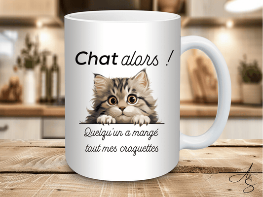 Chat alors quelqu'un a mangé tout mes croquettes
