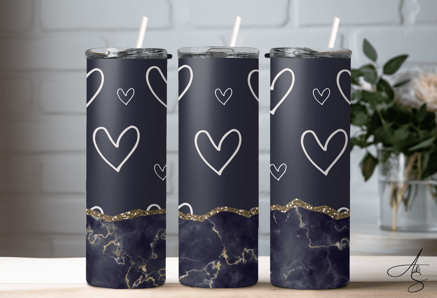 Marbré & cœur bleu foncé