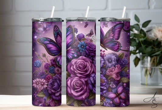 Rose mauve & papillons