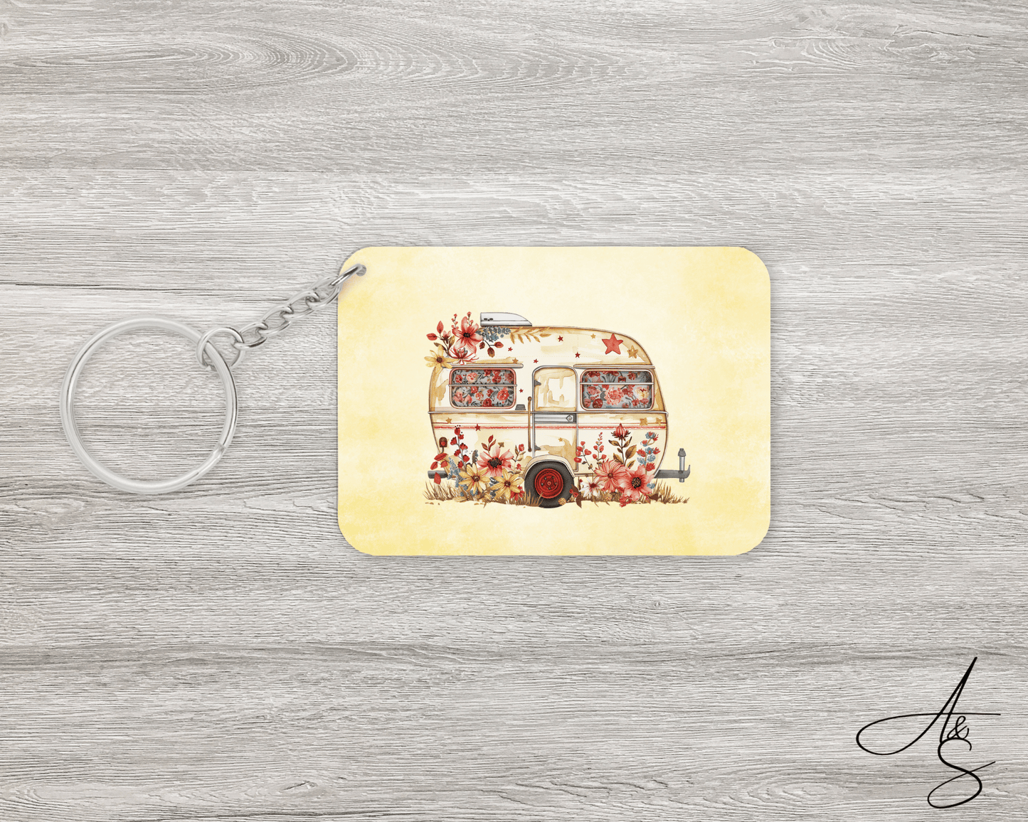 Roulotte & fleurs rouge