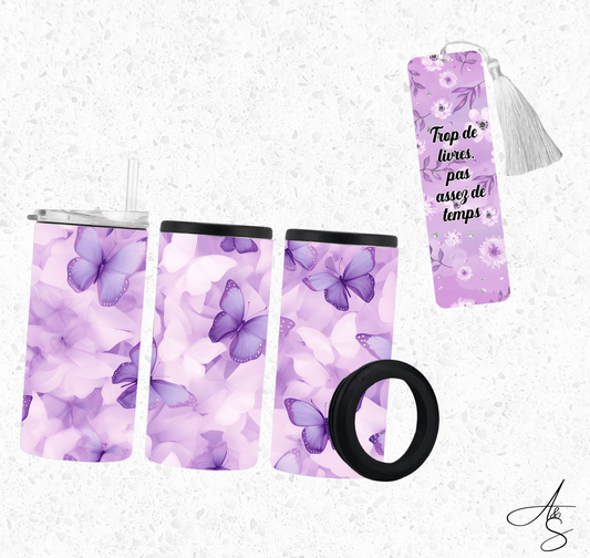 Ensemble papillons & fleurs mauves