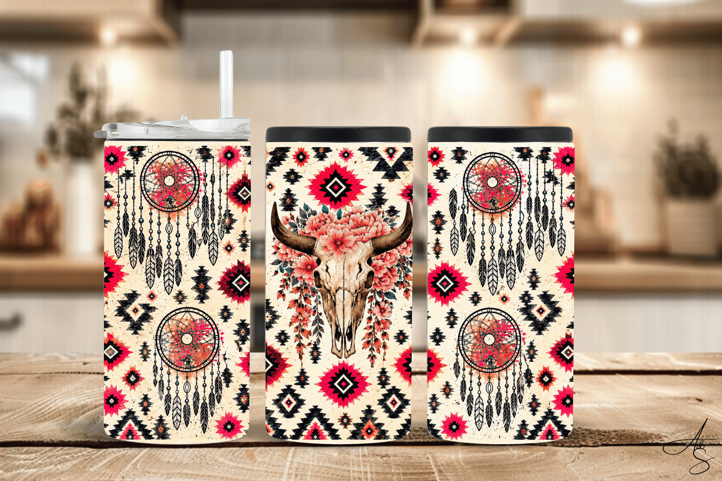 Crâne western rose & beige