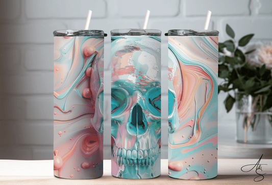 Crâne 3D rose & bleu