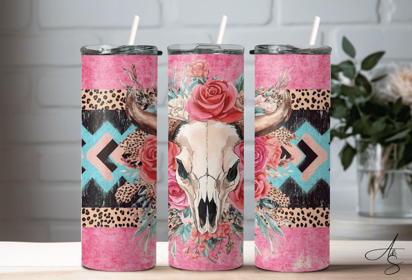 Crâne de vache rose