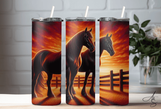 Chevals & couché de soleil