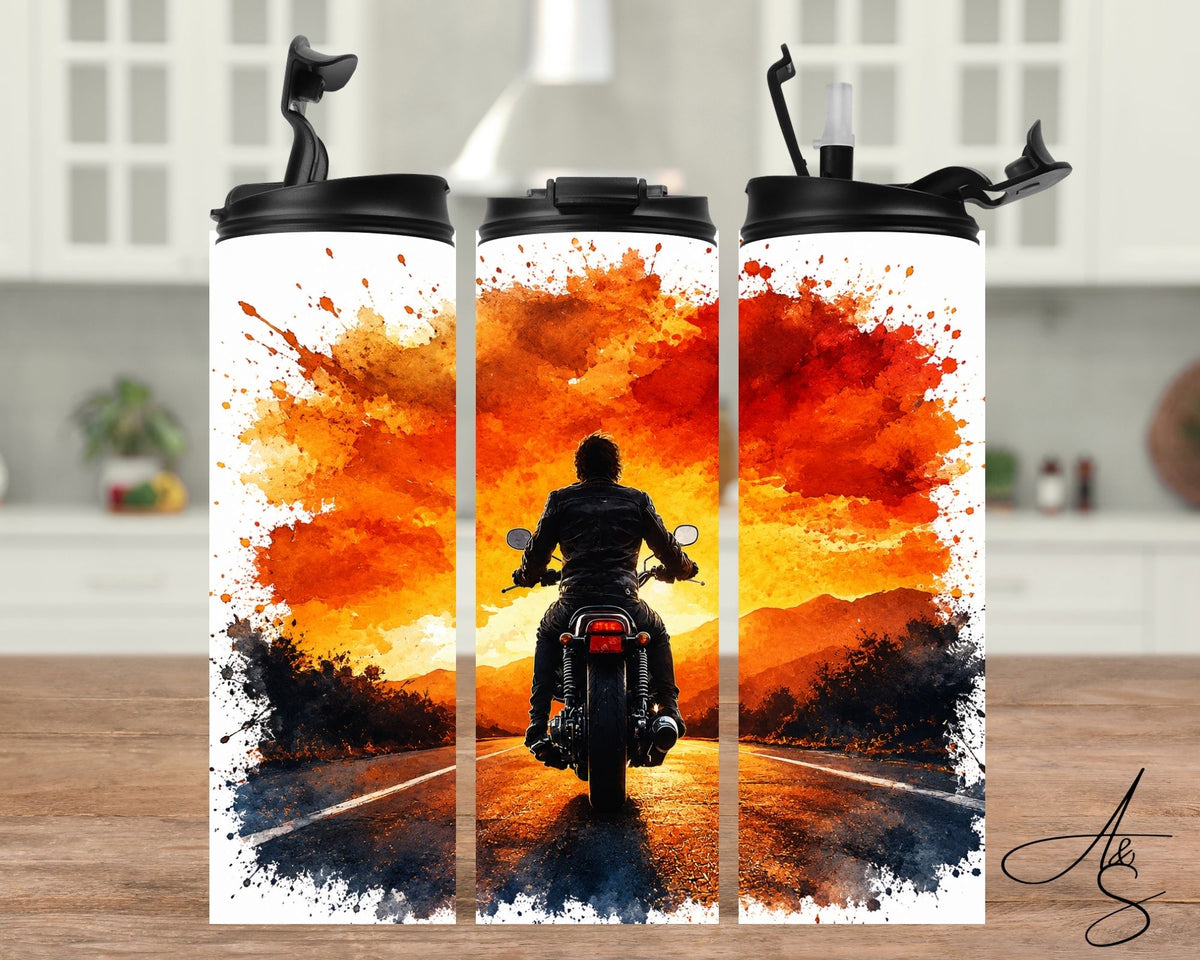 Moto & couché de soleil