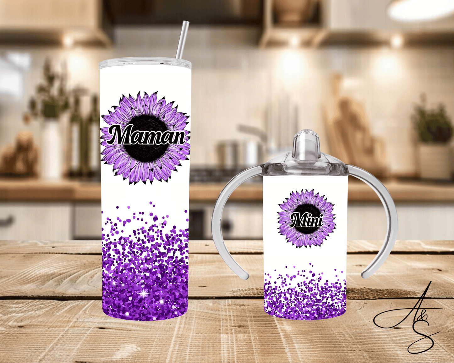 Maman & mini tournesol mauve