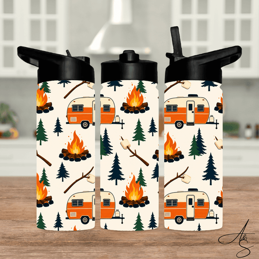Roulotte orange & feu de camp