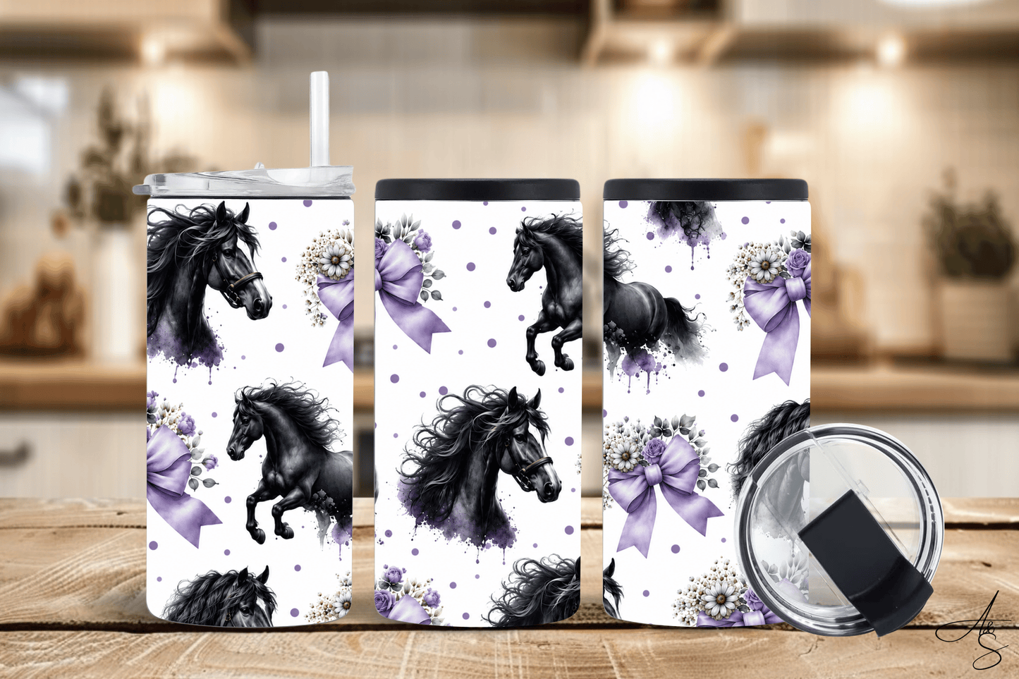 Cheval noir & boucle mauve