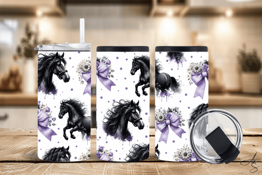Cheval noir & boucle mauve