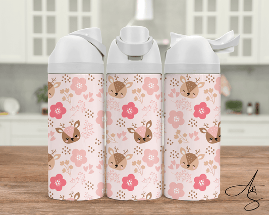 Chevreuils & fleurs rose