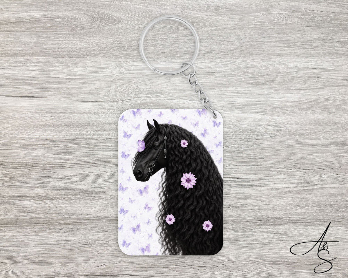 Cheval & fleurs mauve