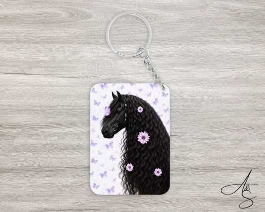 Cheval & fleurs mauve