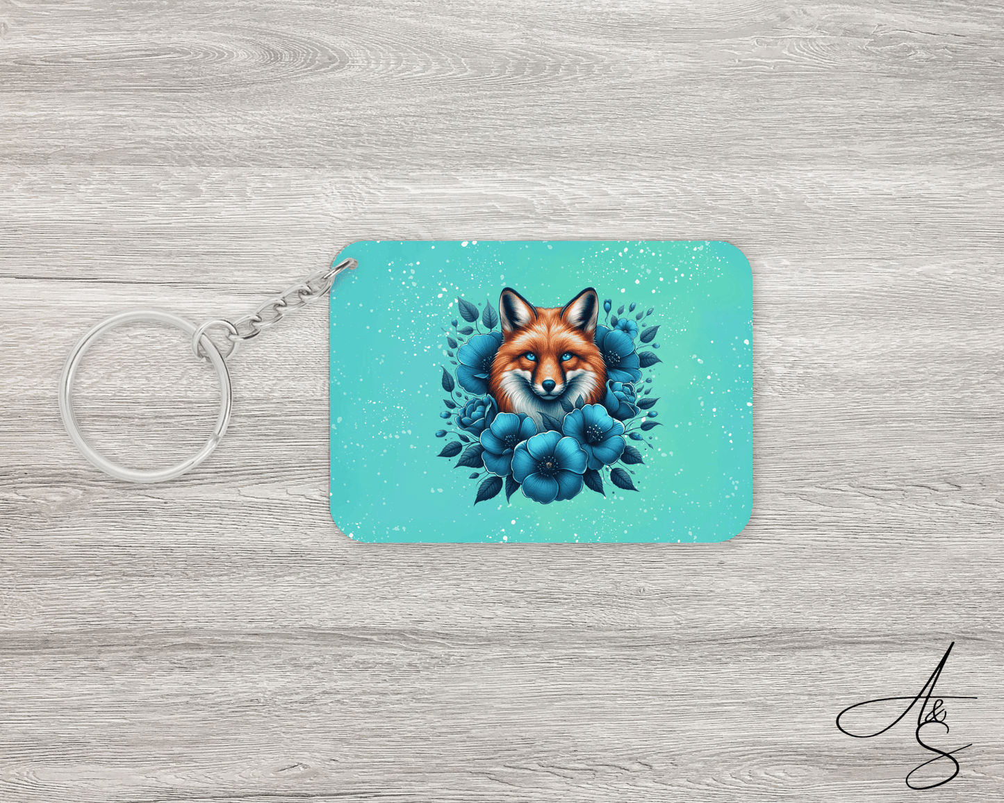 Renard & fleurs bleus
