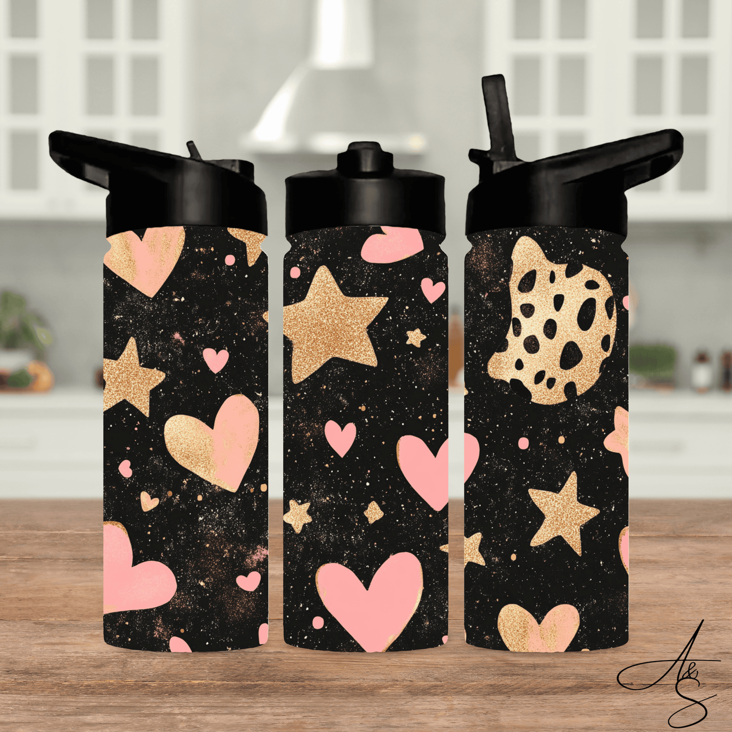 Cœur rose & léopard or