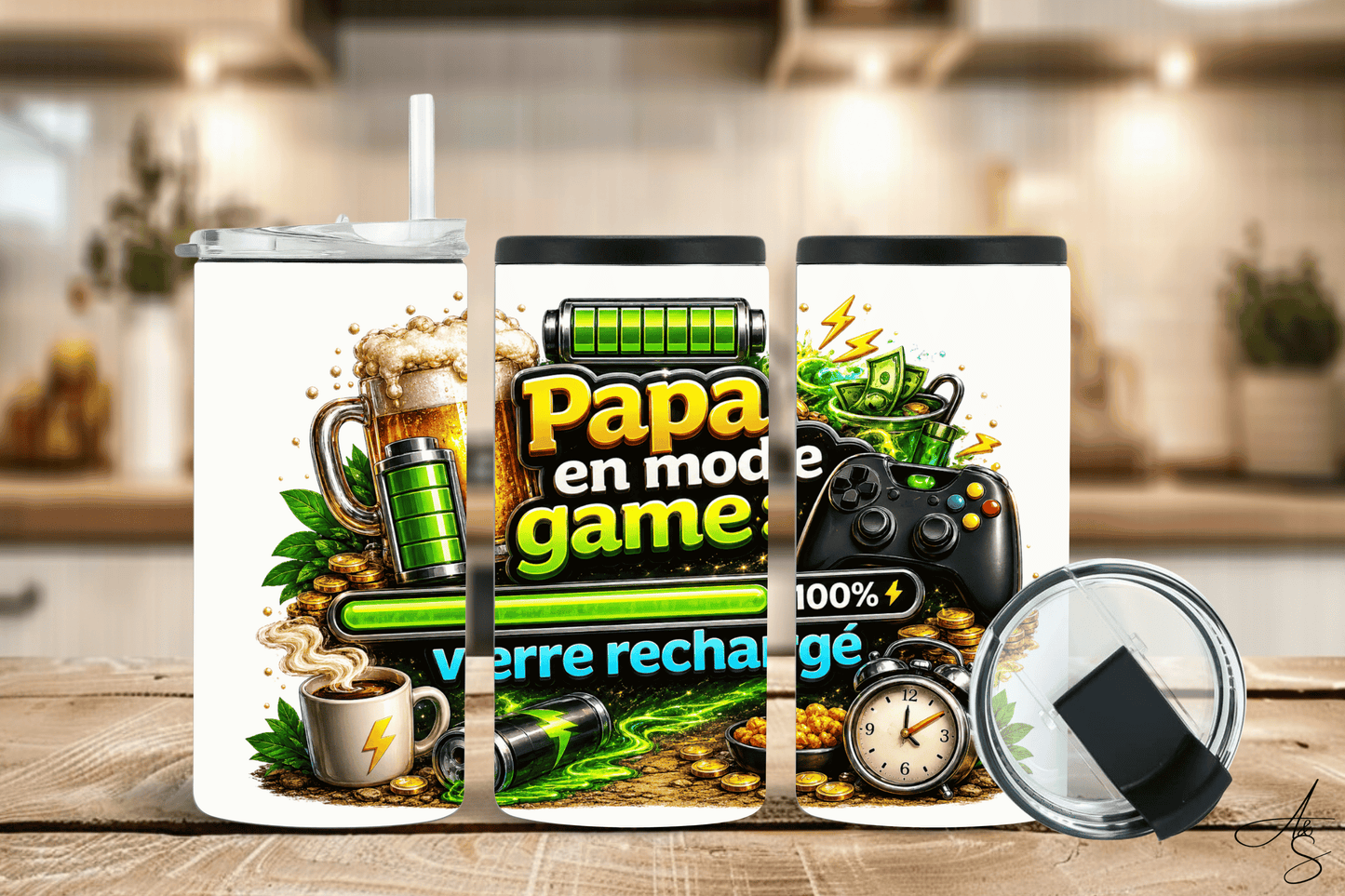Papa en mode game verre rechargé